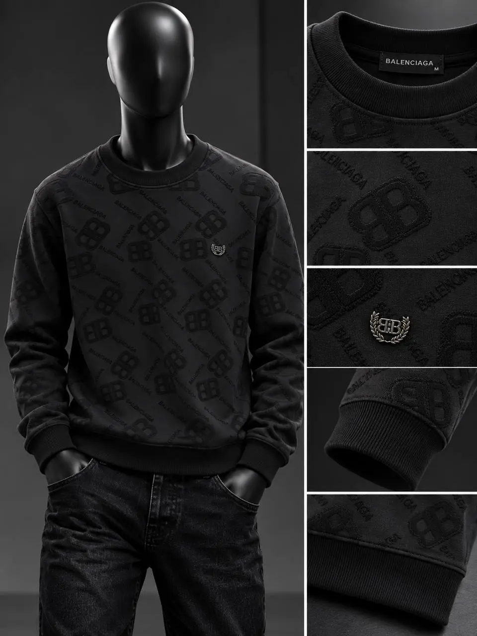 Embossed Monogram Crew Sweatshirt in Black